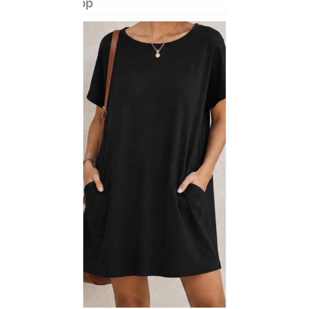 Eileen Fisher Silk Shift Dress  Large Black Pocket Lagenlook Minimalist (R1)